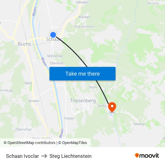 Schaan Ivoclar to Steg Liechtenstein map