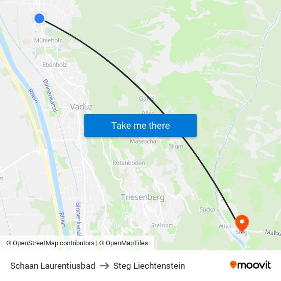 Schaan Laurentiusbad to Steg Liechtenstein map