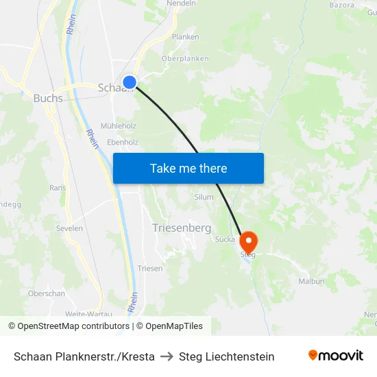 Schaan Planknerstr./Kresta to Steg Liechtenstein map