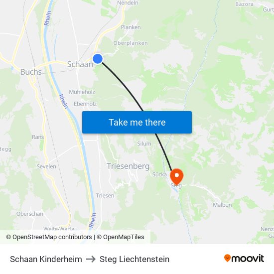 Schaan Kinderheim to Steg Liechtenstein map