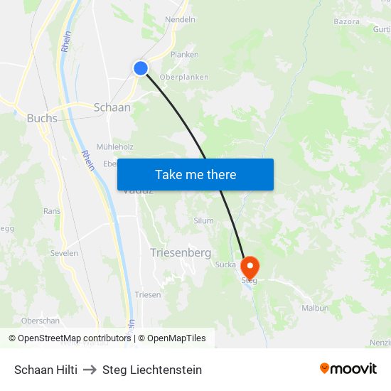 Schaan Hilti to Steg Liechtenstein map