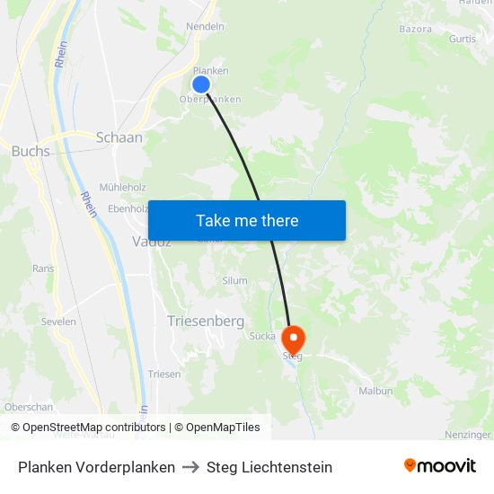 Planken Vorderplanken to Steg Liechtenstein map