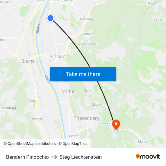 Bendern Pinocchio to Steg Liechtenstein map