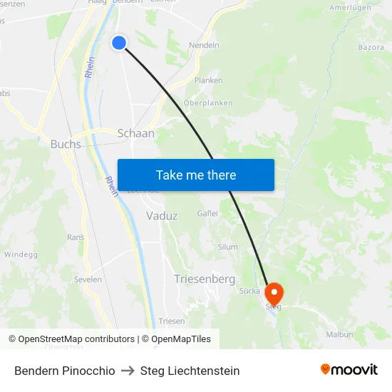 Bendern Pinocchio to Steg Liechtenstein map