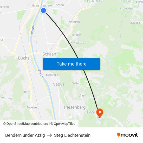 Bendern under Atzig to Steg Liechtenstein map
