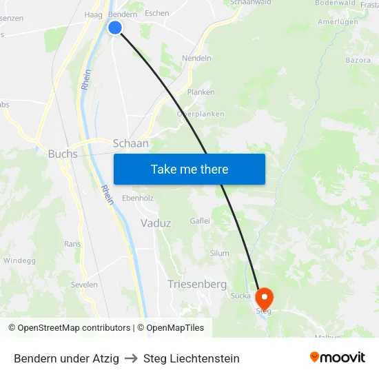 Bendern under Atzig to Steg Liechtenstein map