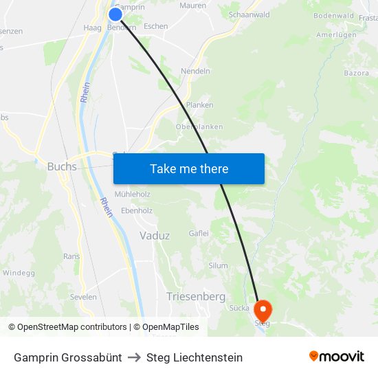 Gamprin Grossabünt to Steg Liechtenstein map