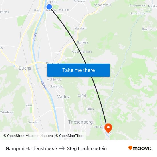 Gamprin Haldenstrasse to Steg Liechtenstein map