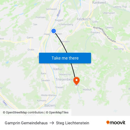 Gamprin Gemeindehaus to Steg Liechtenstein map