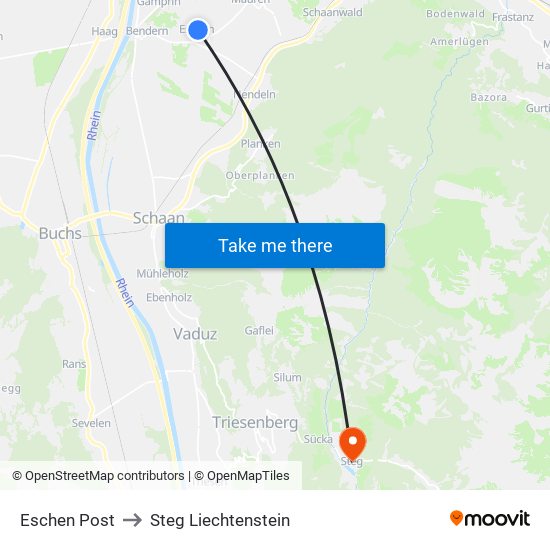 Eschen Post to Steg Liechtenstein map