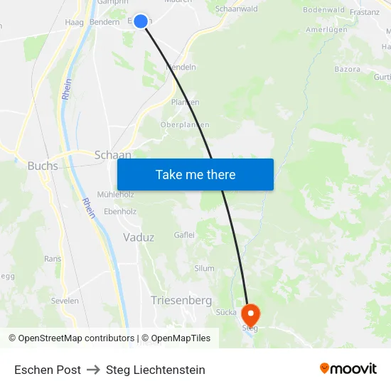 Eschen Post to Steg Liechtenstein map