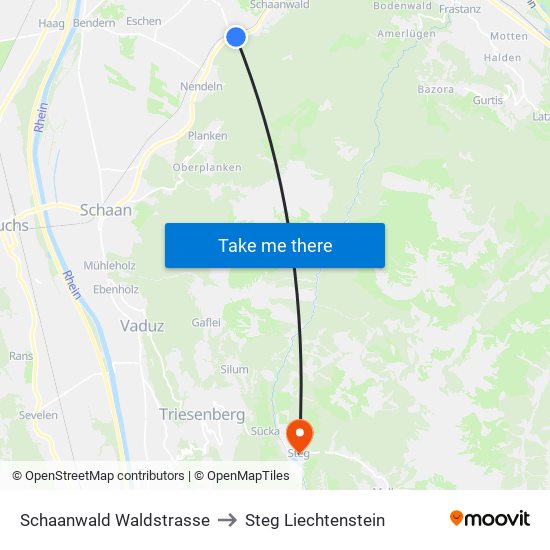 Schaanwald Waldstrasse to Steg Liechtenstein map