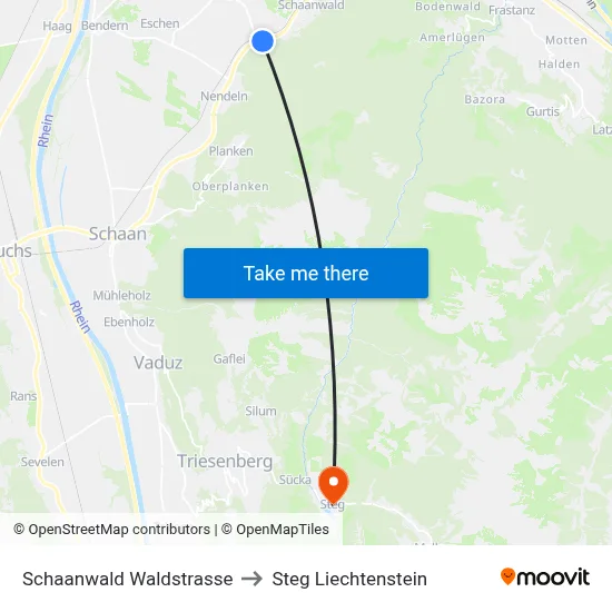 Schaanwald Waldstrasse to Steg Liechtenstein map