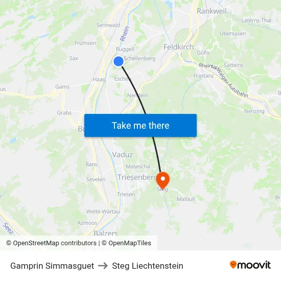 Gamprin Simmasguet to Steg Liechtenstein map