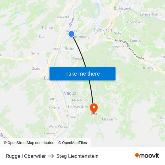Ruggell Oberwiler to Steg Liechtenstein map