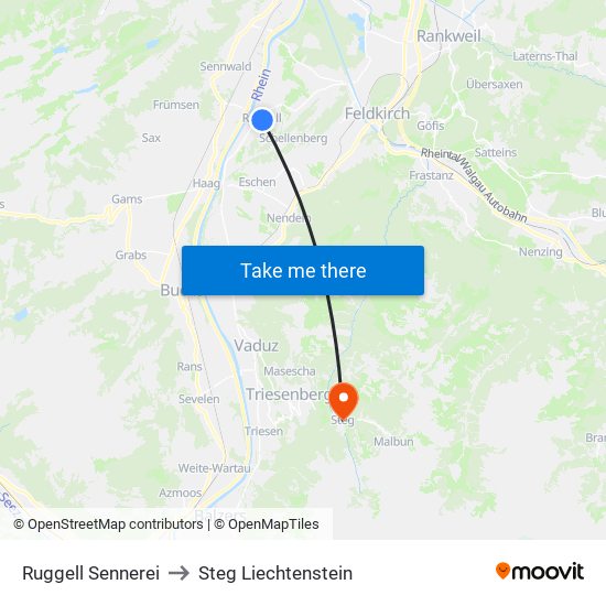 Ruggell Sennerei to Steg Liechtenstein map