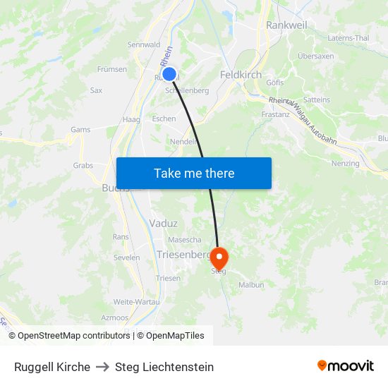 Ruggell Kirche to Steg Liechtenstein map