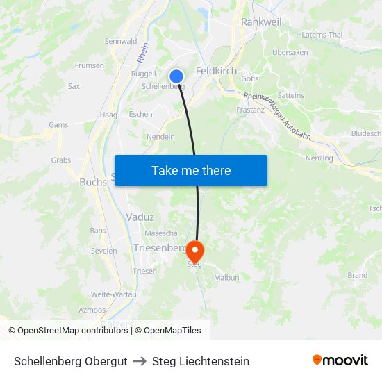 Schellenberg Obergut to Steg Liechtenstein map
