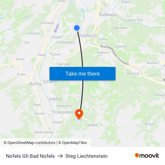 Nofels Gh Bad Nofels to Steg Liechtenstein map