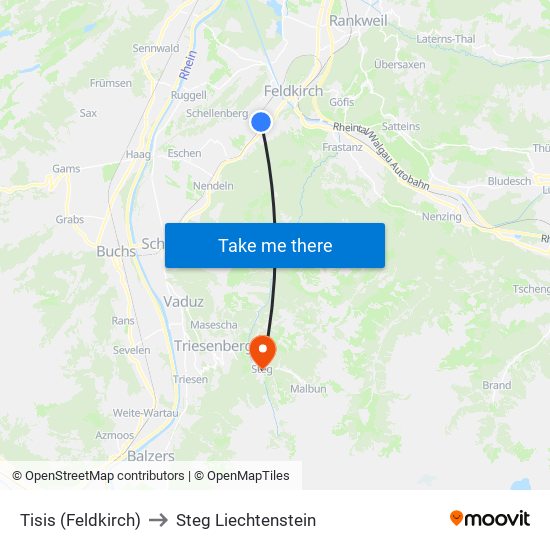 Tisis (Feldkirch) to Steg Liechtenstein map