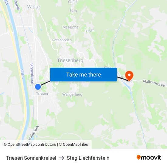 Triesen Sonnenkreisel to Steg Liechtenstein map