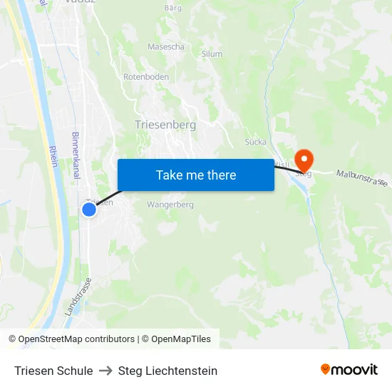 Triesen Schule to Steg Liechtenstein map