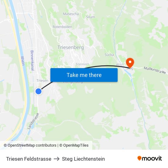 Triesen Feldstrasse to Steg Liechtenstein map