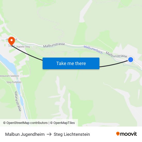 Malbun Jugendheim to Steg Liechtenstein map