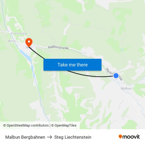 Malbun Bergbahnen to Steg Liechtenstein map