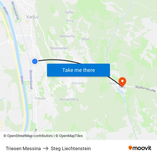 Triesen Messina to Steg Liechtenstein map