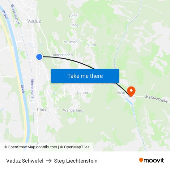 Vaduz Schwefel to Steg Liechtenstein map