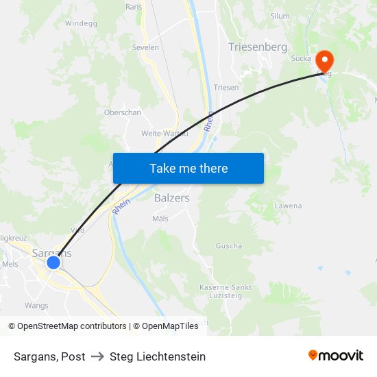 Sargans, Post to Steg Liechtenstein map