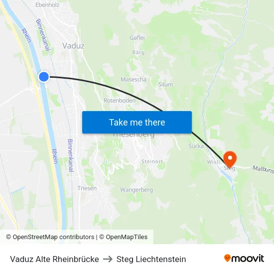 Vaduz Alte Rheinbrücke to Steg Liechtenstein map