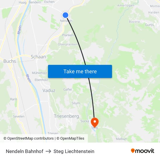 Nendeln Bahnhof to Steg Liechtenstein map