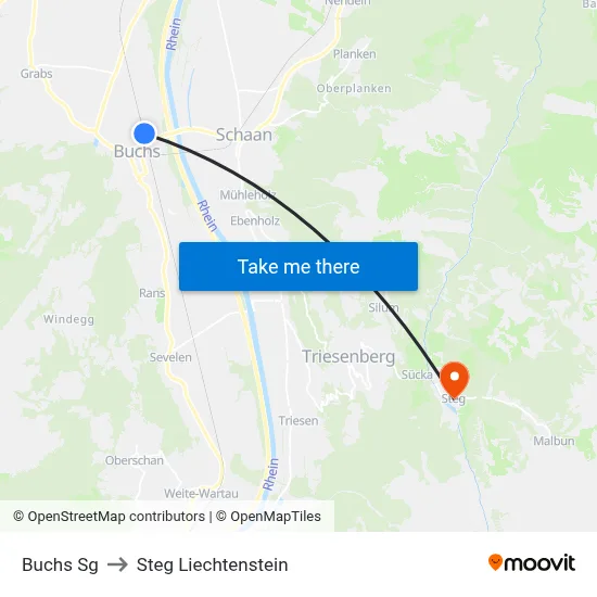 Buchs Sg to Steg Liechtenstein map
