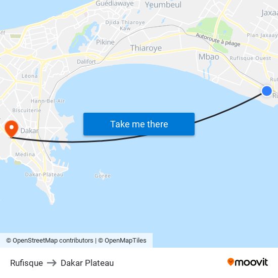 Rufisque to Dakar Plateau map