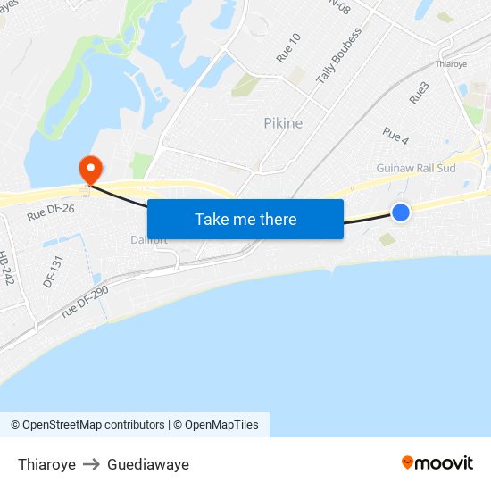 Thiaroye to Guediawaye map