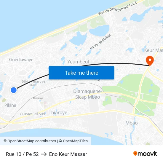 Rue 10 / Pe 52 to Eno Keur Massar map