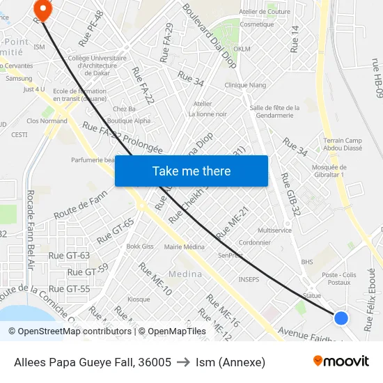 Allees Papa Gueye Fall, 36005 to Ism (Annexe) map