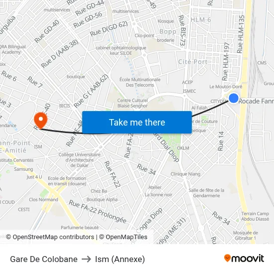 Gare De Colobane to Ism (Annexe) map