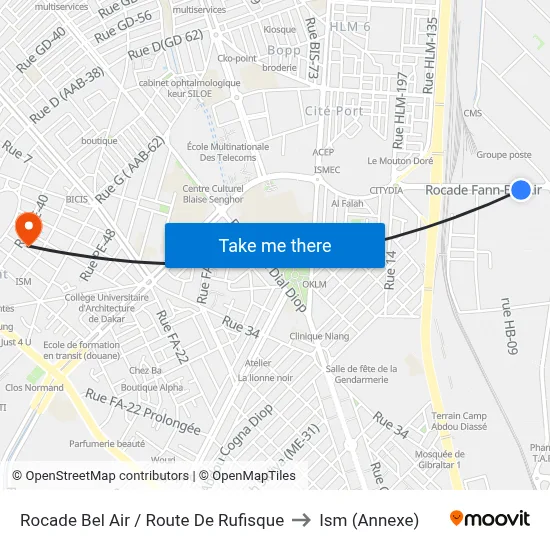 Rocade Bel Air / Route De Rufisque to Ism (Annexe) map