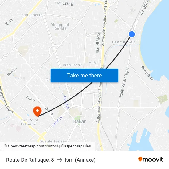 Route De Rufisque, 8 to Ism (Annexe) map