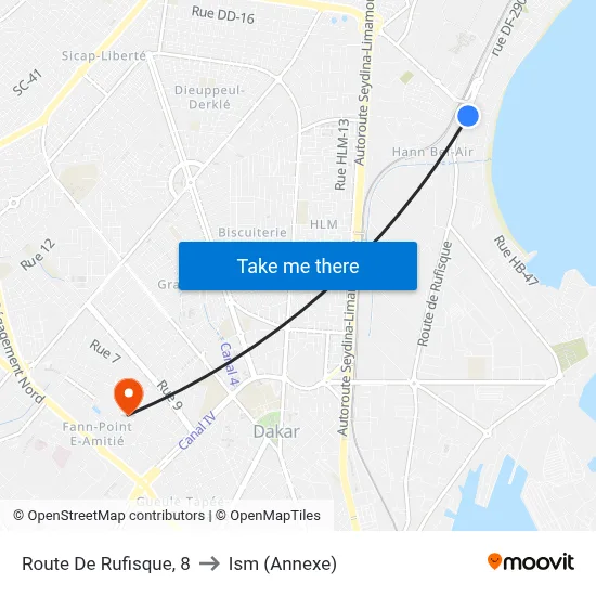 Route De Rufisque, 8 to Ism (Annexe) map