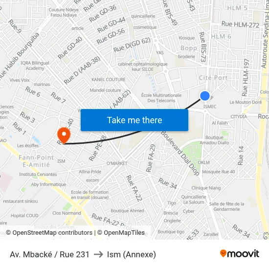 Av. Mbacké / Rue 231 to Ism (Annexe) map