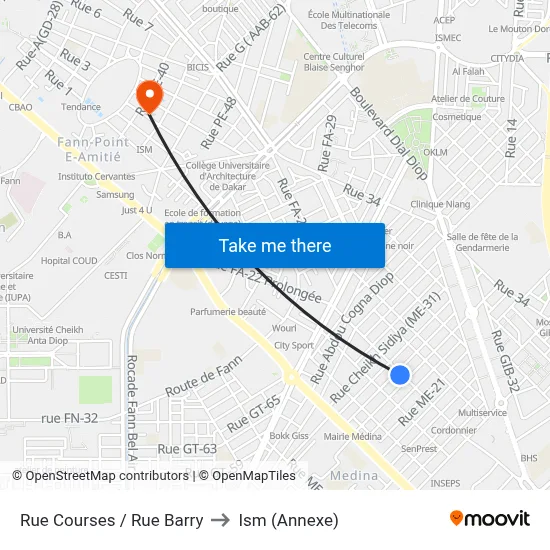 Rue Courses / Rue Barry to Ism (Annexe) map
