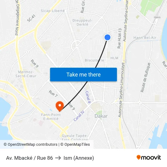 Av. Mbacké / Rue 86 to Ism (Annexe) map