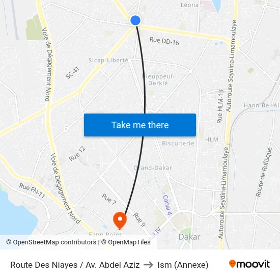 Route Des Niayes / Av. Abdel Aziz to Ism (Annexe) map
