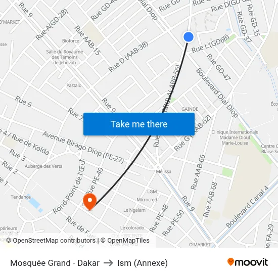 Mosquée Grand - Dakar to Ism (Annexe) map