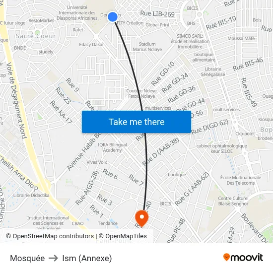 Mosquée to Ism (Annexe) map