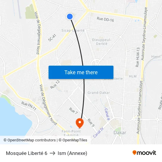 Mosquée Liberté 6 to Ism (Annexe) map